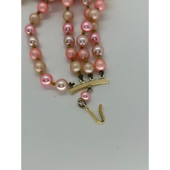 Japan Faux Pearls Necklace Earrings Pink Acrylic 4 Strands Clip-On Statement - Picture 10 of 16
